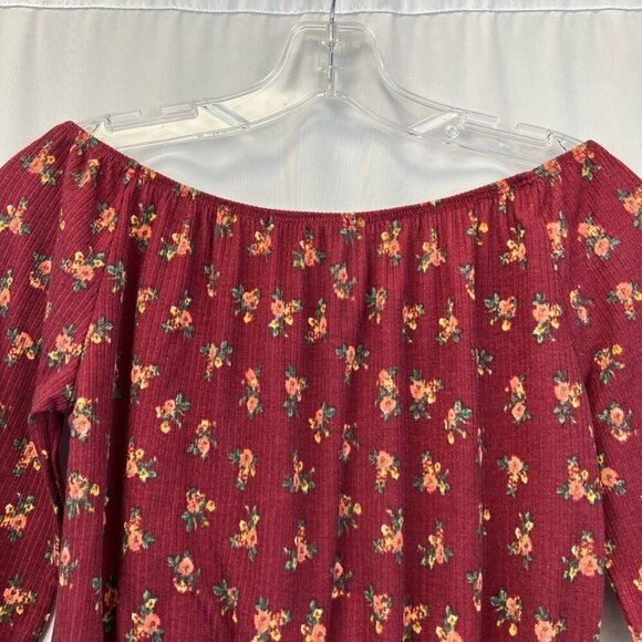 Moa Moa Womens Blouse Multicolor Floral Long Sleeve Puff Scoop Neck Ruffles XS - Picture 6 of 10